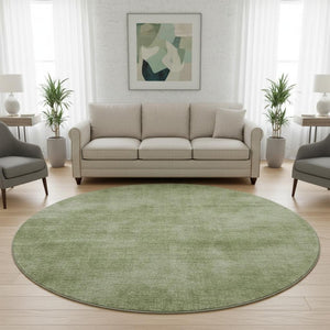HomeRoots 8' Green and Ivory Abstract Round Rug - Washable, UV Protected, Stain Resistant, Durable Design 679938
