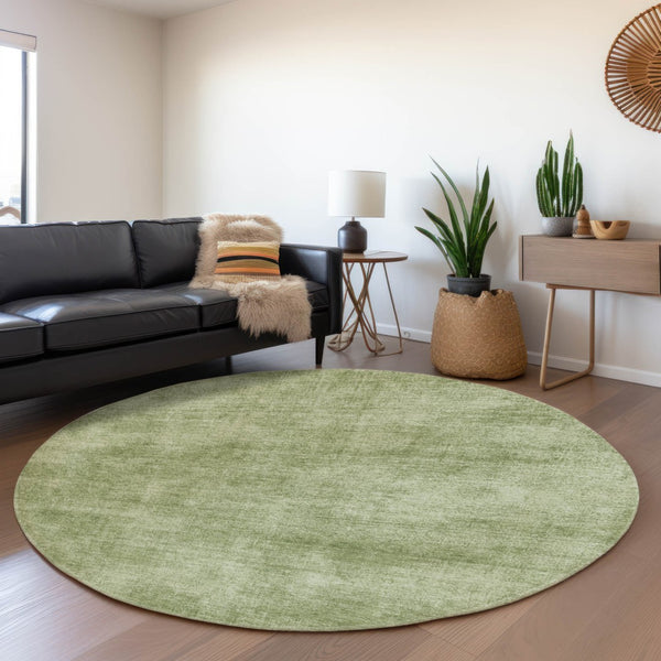 HomeRoots 8' Green and Ivory Abstract Round Rug - Washable, UV Protected, Stain Resistant, Durable Design 679938