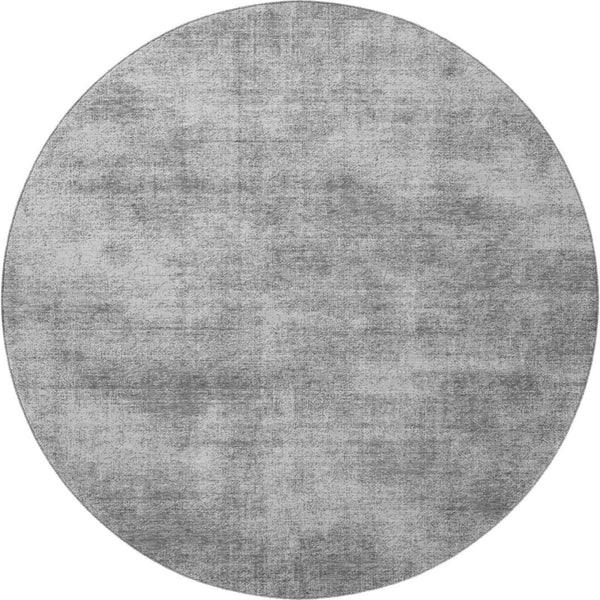 HomeRoots 8' Modern Gray and Silver Abstract Washable Round Rug with UV Protection for Stylish Living Spaces 679944