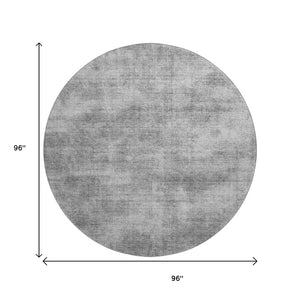 HomeRoots 8' Modern Gray and Silver Abstract Washable Round Rug with UV Protection for Stylish Living Spaces 679944