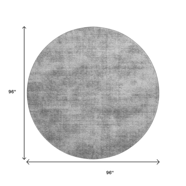 HomeRoots 8' Modern Gray and Silver Abstract Washable Round Rug with UV Protection for Stylish Living Spaces 679944