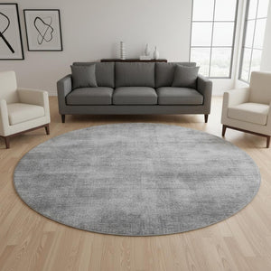 HomeRoots 8' Modern Gray and Silver Abstract Washable Round Rug with UV Protection for Stylish Living Spaces 679944