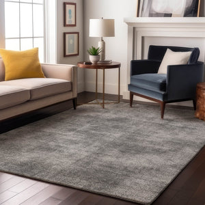 HomeRoots 8' X 10' Gray and Silver Abstract Area Rug - Washable, UV-Protected, Perfect for Modern Spaces! 679945