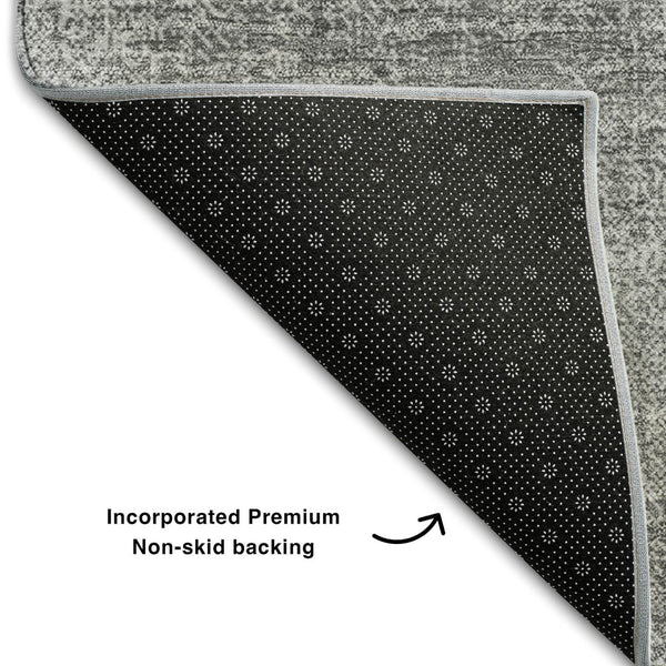 HomeRoots 8' X 10' Gray and Silver Abstract Area Rug - Washable, UV-Protected, Perfect for Modern Spaces! 679945