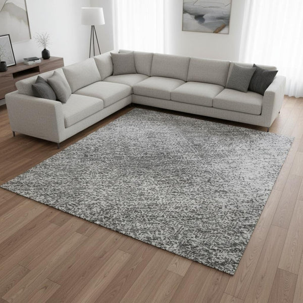 HomeRoots 9' X 12' Gray and Silver Abstract Area Rug - Washable, UV-Protected, Durable Design for Modern Homes 679946