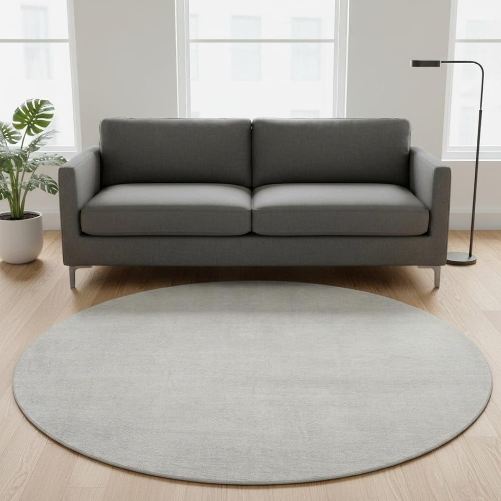 HomeRoots 8' Ivory and Beige Abstract Washable Round Rug - Stylish, UV-Protected, Durable for High-Traffic Areas 679950