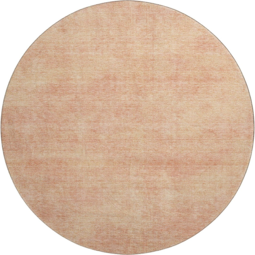 HomeRoots 8' Peach and Salmon Abstract Round Rug - Washable, UV Protected, Stain-Resistant for Modern Homes 679956