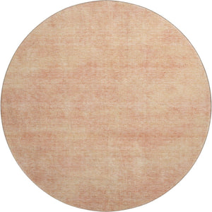 HomeRoots 8' Peach and Salmon Abstract Round Rug - Washable, UV Protected, Stain-Resistant for Modern Homes 679956