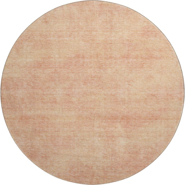HomeRoots 8' Peach and Salmon Abstract Round Rug - Washable, UV Protected, Stain-Resistant for Modern Homes 679956