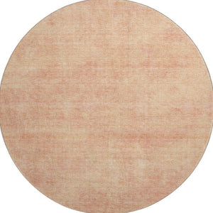 HomeRoots 8' Peach and Salmon Abstract Round Rug - Washable, UV Protected, Stain-Resistant for Modern Homes 679956