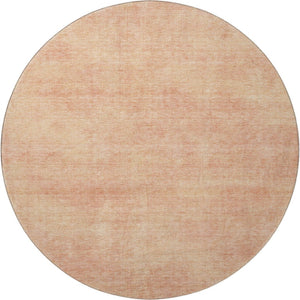 HomeRoots 8' Peach and Salmon Abstract Round Rug - Washable, UV Protected, Stain-Resistant for Modern Homes 679956