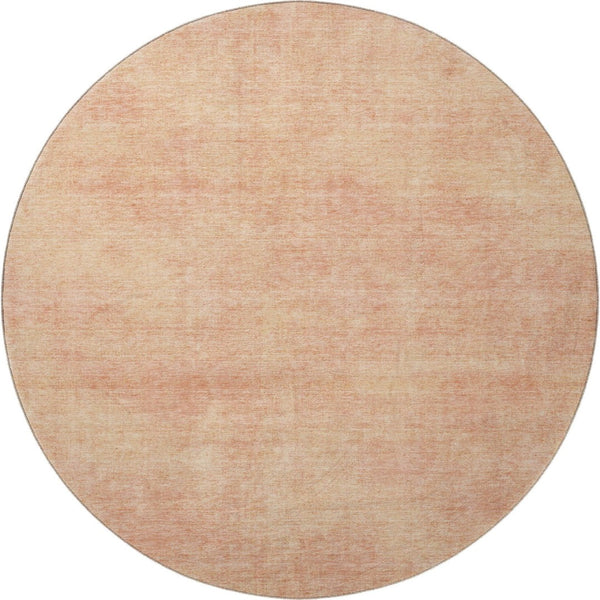 HomeRoots 8' Peach and Salmon Abstract Round Rug - Washable, UV Protected, Stain-Resistant for Modern Homes 679956