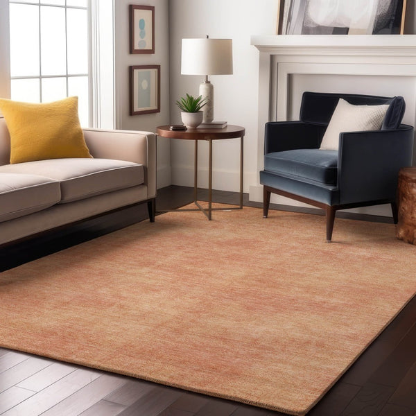 HomeRoots 8' X 10' Peach And Salmon Abstract Area Rug - Washable, UV-Protected, Stylish & Durable Design 679957