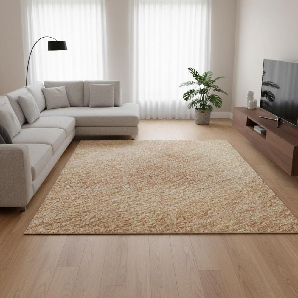 HomeRoots 8' X 10' Peach And Salmon Abstract Area Rug - Washable, UV-Protected, Stylish & Durable Design 679957
