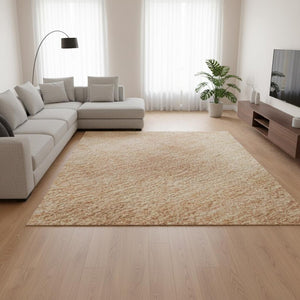 HomeRoots 9' X 12' Peach and Salmon Abstract Area Rug - Washable, UV Protected, Stylish, Durable, and Easy-Care! 679958