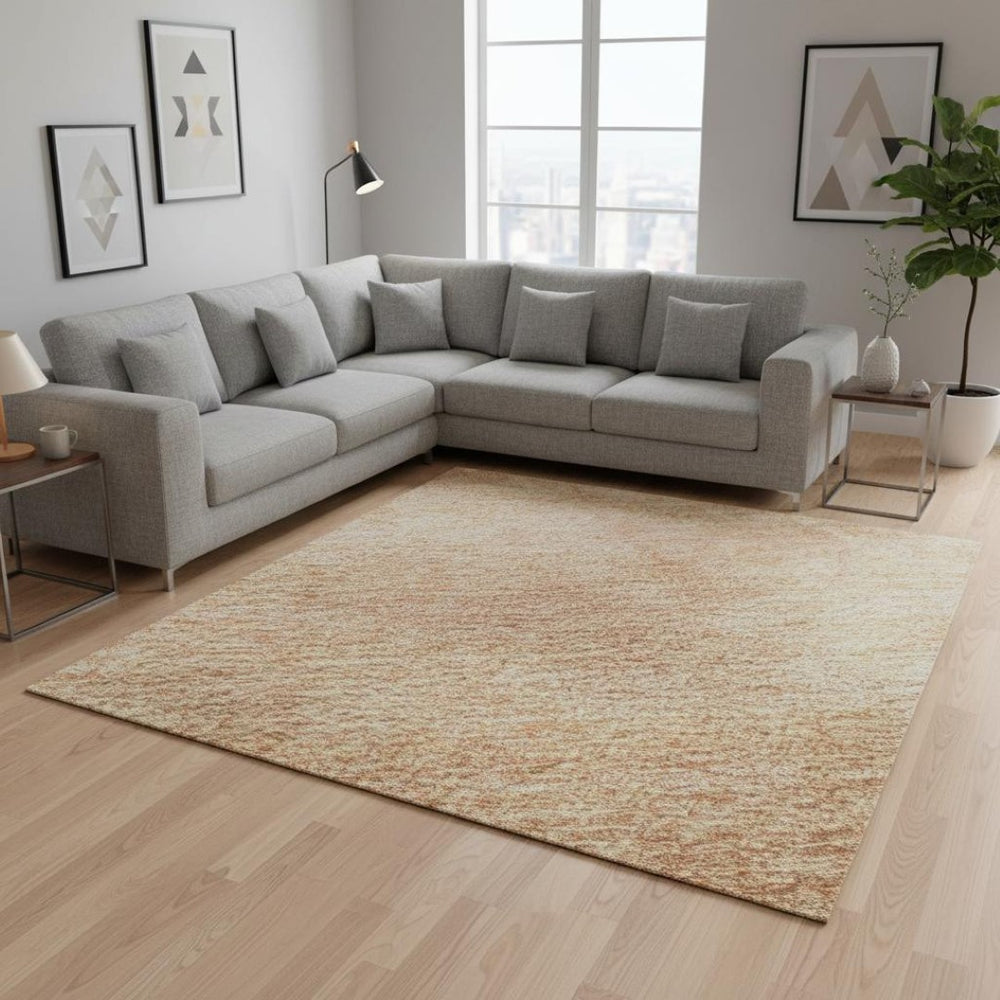 HomeRoots 10' X 14' Peach And Salmon Abstract Area Rug – Washable, UV-Protected, Soft, Durable, Stylish Design 679959