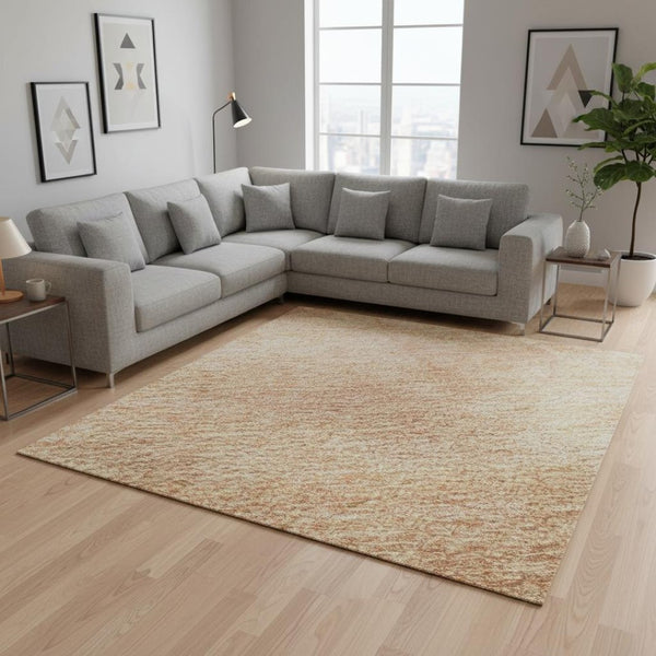HomeRoots 10' X 14' Peach And Salmon Abstract Area Rug – Washable, UV-Protected, Soft, Durable, Stylish Design 679959
