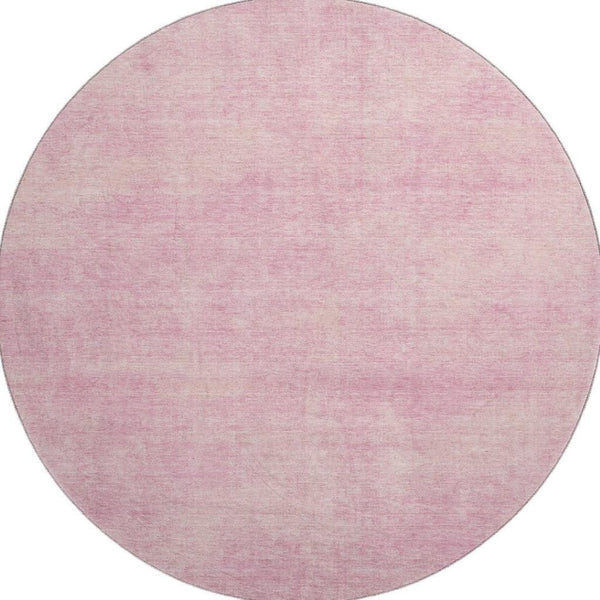 HomeRoots 8' Pink and Blush Abstract Round Rug - Washable, UV-Protected, Stain Resistant for Stylish Living Spaces 679962