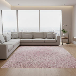 HomeRoots 10' Modern Pink & Blush Abstract Washable Area Rug with UV Protection for Stylish Spaces 679965