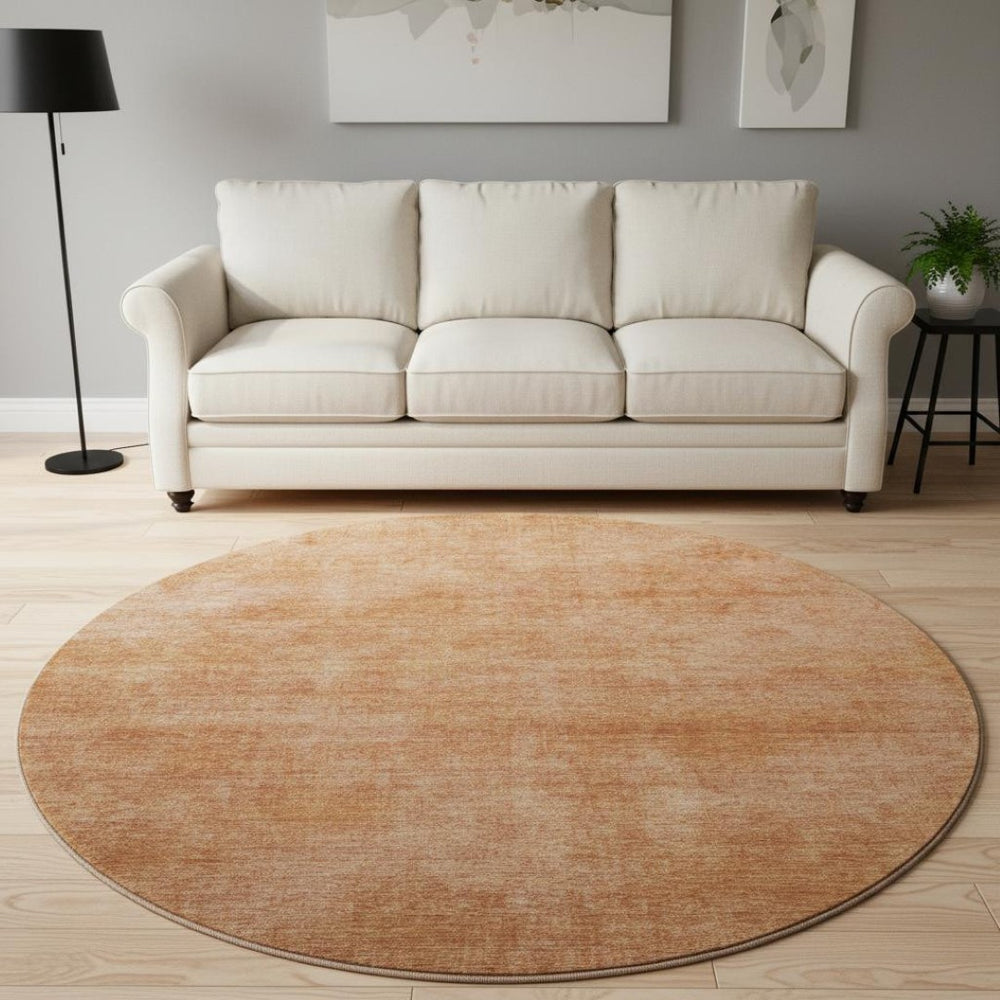 HomeRoots 8' Washable Round Rug in Rust and Copper – UV Protected, Stain Resistant, Modern Abstract Design 679968