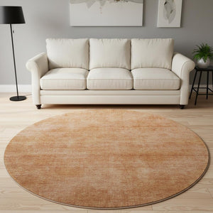HomeRoots 8' Washable Round Rug in Rust and Copper – UV Protected, Stain Resistant, Modern Abstract Design 679968