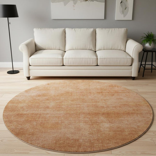 HomeRoots 8' Washable Round Rug in Rust and Copper – UV Protected, Stain Resistant, Modern Abstract Design 679968