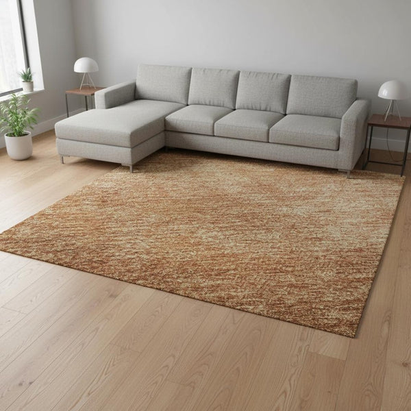 HomeRoots 8' X 10' Washable Abstract Area Rug in Rust & Copper – UV-Protected, Stain-Resistant & Modern Design 679969