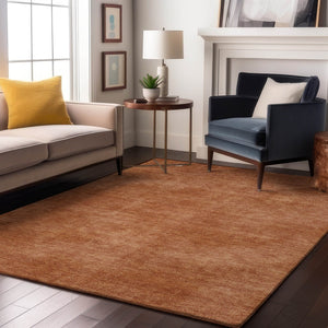 HomeRoots 10' X 14' Rust & Copper Abstract Area Rug - Washable, UV Protected, Ideal for Modern Homes & Pets 679971