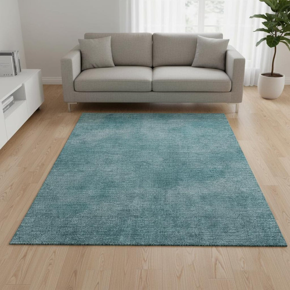 HomeRoots 5' X 8' Teal And Aqua Abstract Area Rug – Washable, UV Protected, Stain Resistant for High Traffic Areas 679979