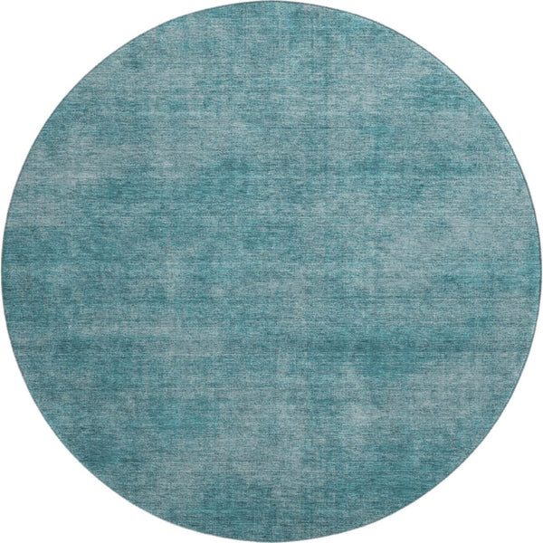 HomeRoots 8' Teal and Aqua Abstract Round Rug - Washable, UV-Protected, Stylish for Any Living Space! 679980