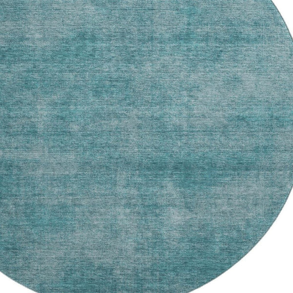 HomeRoots 8' Teal and Aqua Abstract Round Rug - Washable, UV-Protected, Stylish for Any Living Space! 679980