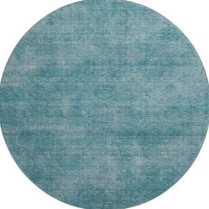HomeRoots 8' Teal and Aqua Abstract Round Rug - Washable, UV-Protected, Stylish for Any Living Space! 679980