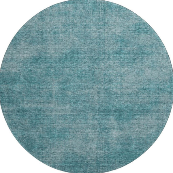 HomeRoots 8' Teal and Aqua Abstract Round Rug - Washable, UV-Protected, Stylish for Any Living Space! 679980