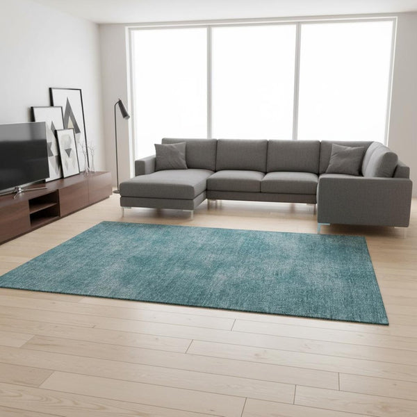 HomeRoots 8' X 10' Teal & Aqua Abstract Washable Area Rug - Durable, Stylish, UV-Protected for Busy Homes 679981