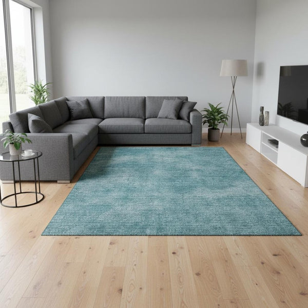HomeRoots 9' X 12' Teal and Aqua Abstract Washable Area Rug – Durable, Stylish, UV-Protected for Busy Homes 679982
