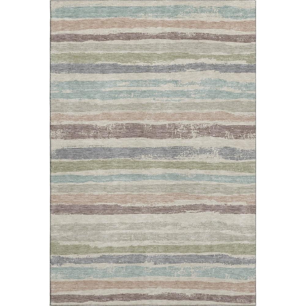HomeRoots 5' X 8' Striped Area Rug in Beige, Plum & Ivory - Durable, Washable, UV Protected for Homes with Kids & Pets 679985