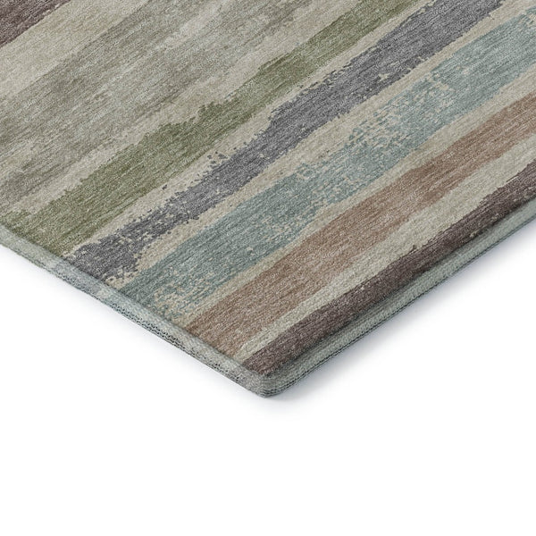 HomeRoots 8' Stylish Beige, Plum & Ivory Striped Round Rug - Washable, UV Protected, Ideal for High-Traffic Areas 679986