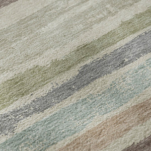 HomeRoots 8' Stylish Beige, Plum & Ivory Striped Round Rug - Washable, UV Protected, Ideal for High-Traffic Areas 679986