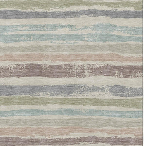 HomeRoots 8' X 10' Beige Plum And Ivory Striped Washable Area Rug - UV Protected, Stain Resistant & Durable! 679987