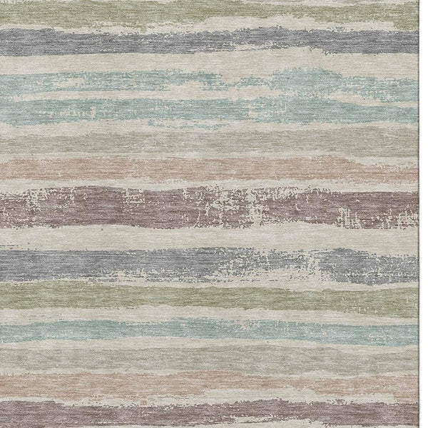 HomeRoots 8' X 10' Beige Plum And Ivory Striped Washable Area Rug - UV Protected, Stain Resistant & Durable! 679987