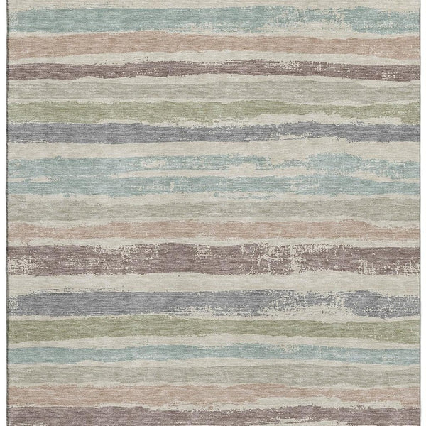 HomeRoots 8' X 10' Beige Plum And Ivory Striped Washable Area Rug - UV Protected, Stain Resistant & Durable! 679987