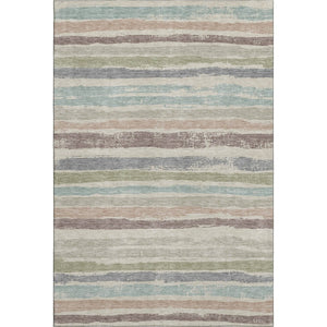 HomeRoots 9' X 12' Beige, Plum & Ivory Striped Washable Area Rug with UV Protection for Family-Friendly Homes 679988