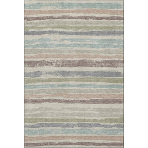 HomeRoots 9' X 12' Beige, Plum & Ivory Striped Washable Area Rug with UV Protection for Family-Friendly Homes 679988
