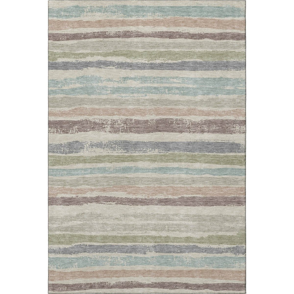 HomeRoots 9' X 12' Beige, Plum & Ivory Striped Washable Area Rug with UV Protection for Family-Friendly Homes 679988