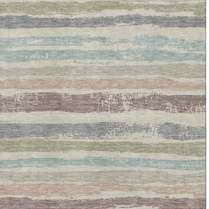 HomeRoots 10' X 14' Beige, Plum & Ivory Striped Washable Area Rug with UV Protection for Busy Homes & Spaces 679989