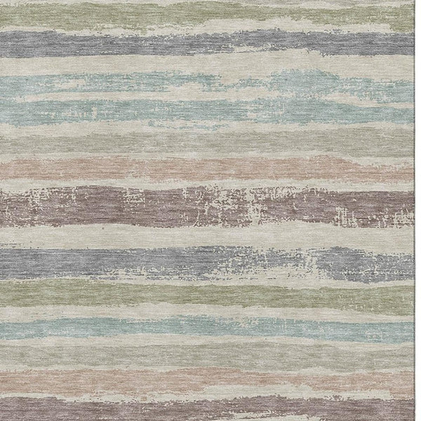 HomeRoots 10' X 14' Beige, Plum & Ivory Striped Washable Area Rug with UV Protection for Busy Homes & Spaces 679989