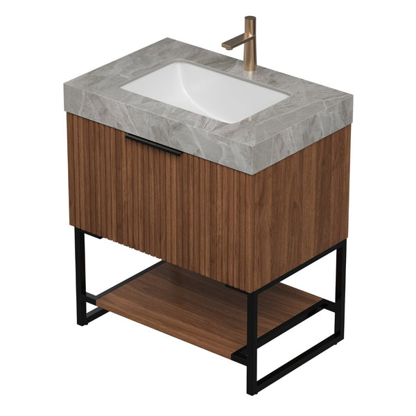 English Elm 30" Sintered Stone Vanity Top Undermount Ceramic Basin Light Gray Bathroom Countertop W2615P365407