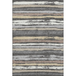 HomeRoots 5' Charcoal Gray and Beige Striped Washable Area Rug - Durable, UV Protected, Perfect for Families! 679991