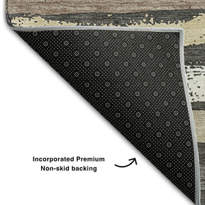 HomeRoots 5' Charcoal Gray and Beige Striped Washable Area Rug - Durable, UV Protected, Perfect for Families! 679991