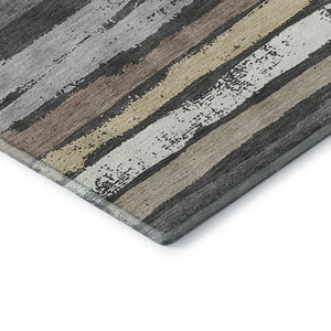 HomeRoots 5' Charcoal Gray and Beige Striped Washable Area Rug - Durable, UV Protected, Perfect for Families! 679991